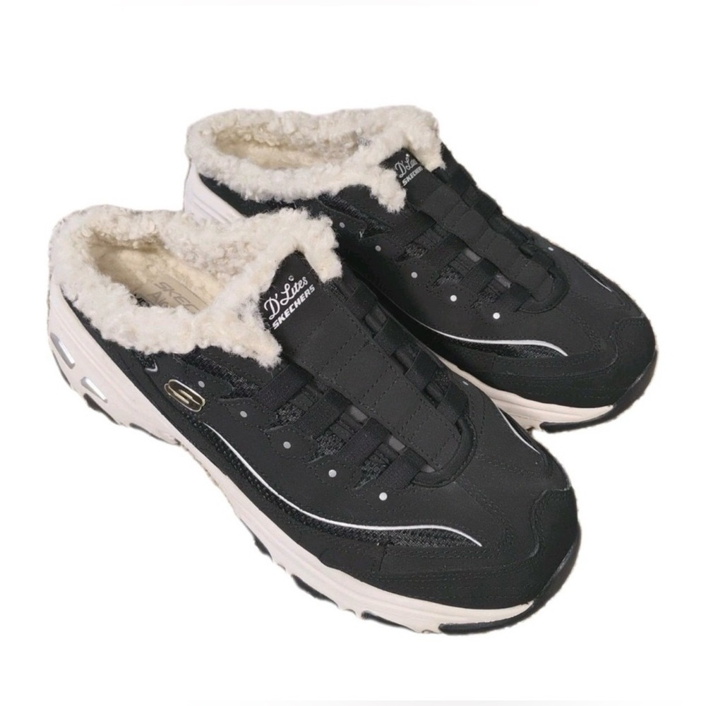 🖤SKECHERS D’LITES AIR COOLED MEMORY FOAM FUR LINED MULES SIZE 9-9.5🖤